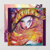 MASK IN GEEL, MARDI GRAS PARTIJ paars rood violet Kaart (Voorkant / Achterkant)