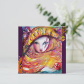 MASK IN GEEL, MARDI GRAS PARTIJ paars rood violet Kaart (Staand voorkant)