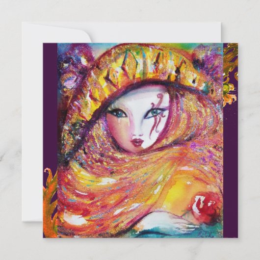 MASK IN GEEL, MARDI GRAS PARTIJ paars rood violet Kaart (Voorkant)