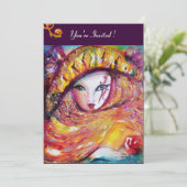 MASK IN GEEL, MARDI GRAS PARTIJ paars rood violet Kaart (Staand voorkant)