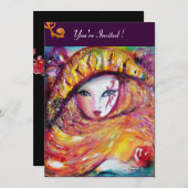 MASK IN GEEL, MARDI GRAS PARTIJ paars rood violet Kaart (Voorkant / Achterkant)