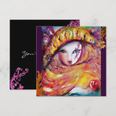 MASK IN GEEL, MARDI GRAS PARTIJ zwart paars rood Kaart (Voorkant / Achterkant)