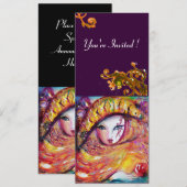 MASK IN GEEL, MARDI GRAS PARTIJ zwart paars rood Kaart (Voorkant / Achterkant)