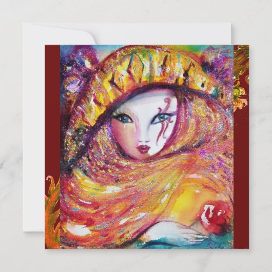 MASK IN GEEL MARDI GRAS PARTY Vibrant Gold Red Kaart (Voorkant)