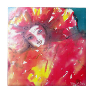 MASK IN RED / Venetian Masquerade Ball, geel Tegeltje