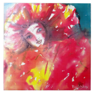 MASK IN RED / Venetian Masquerade Ball, geel Tegeltje