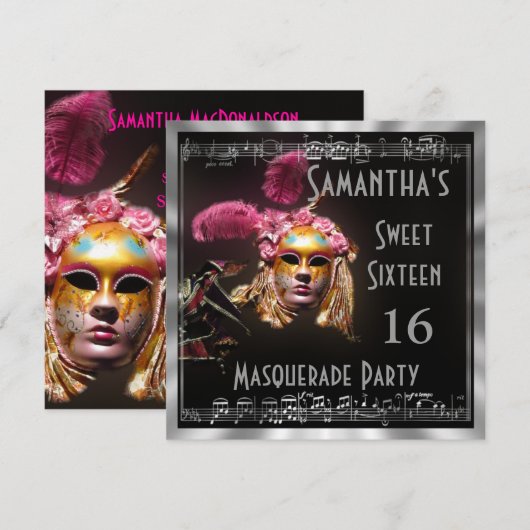 Mask masquarade ball zestien kaart (Voorkant / Achterkant)