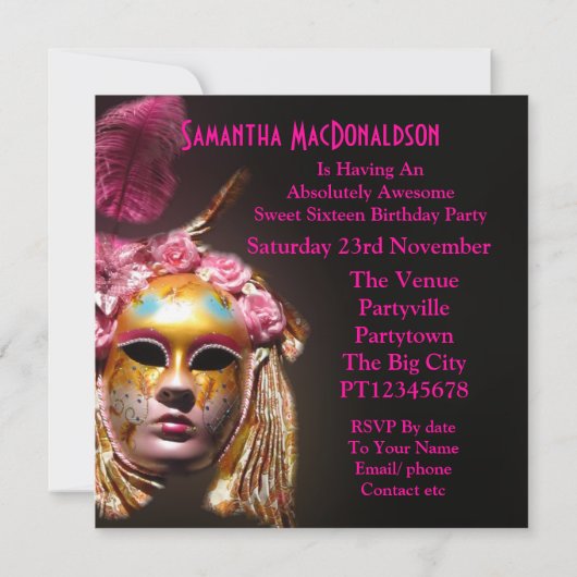 Mask masquarade ball zestien kaart (Achterkant)