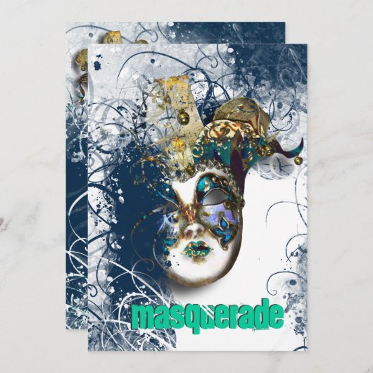 Mask masquerade venetian mardi gras party kaart (Voorkant / Achterkant)