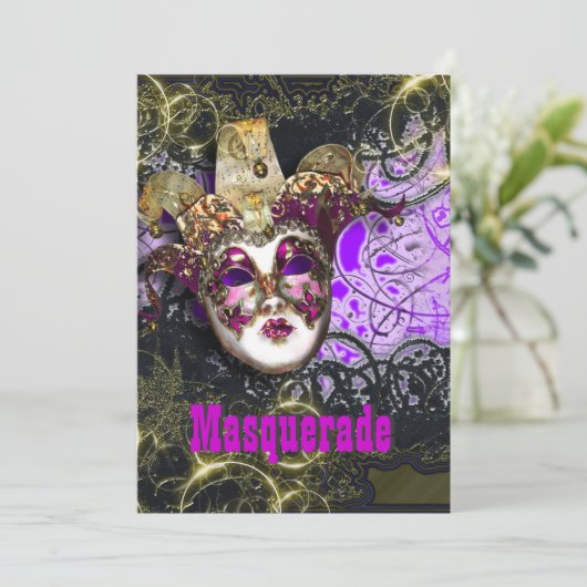 Mask masquerade venetian mardi gras party kaart (Staand voorkant)