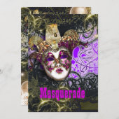 Mask masquerade venetian mardi gras party kaart (Voorkant / Achterkant)