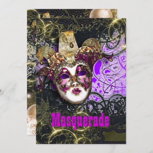 Mask masquerade venetian mardi gras party kaart (Voorkant / Achterkant)