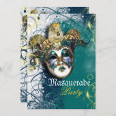 Mask masquerade venetian mardi gras party kaart (Voorkant / Achterkant)