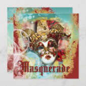 Mask masquerade venetian mardi gras party kaart (Voorkant / Achterkant)
