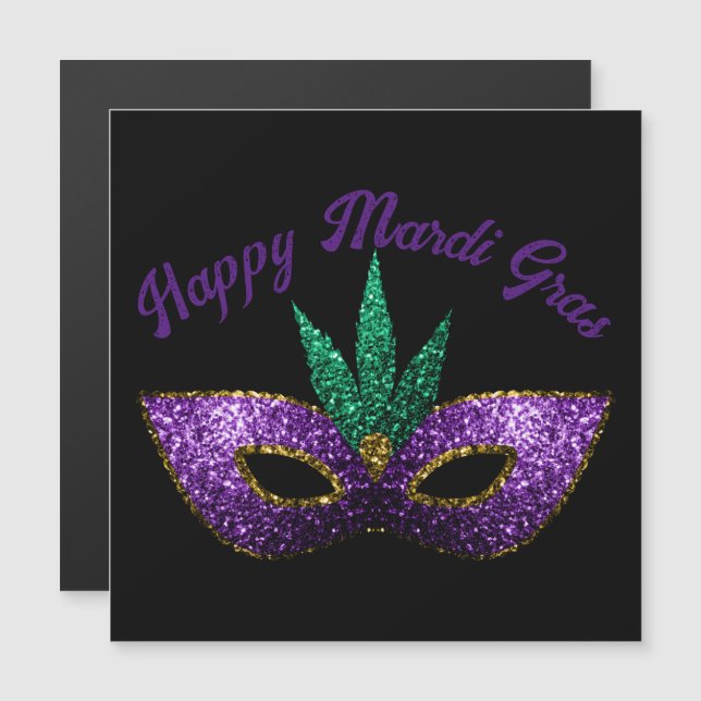 Mask Paars Green Sparkles Happy Mardi Gras (Voorkant / Achterkant)
