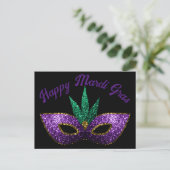 Mask Paars Green Sparkles Happy Mardi Gras Briefkaart (Staand voorkant)