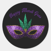 Mask Paars Green Sparkles Happy Mardi Gras Ronde Sticker (Voorkant)