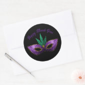 Mask Paars Green Sparkles Happy Mardi Gras Ronde Sticker (Envelop)