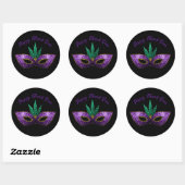 Mask Paars Green Sparkles Happy Mardi Gras Ronde Sticker (Vel)