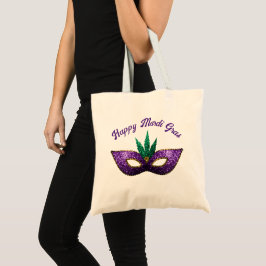 Mask Paars Green Sparkles Happy Mardi Gras Tote Bag