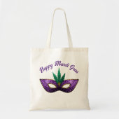 Mask Paars Green Sparkles Happy Mardi Gras Tote Bag (Voorkant)