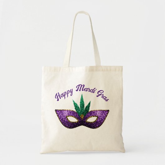 Mask Paars Green Sparkles Happy Mardi Gras Tote Bag (Voorkant)