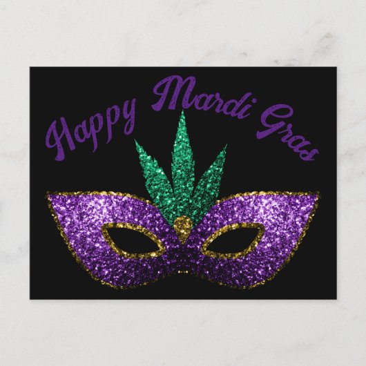 Mask Paars Groen Glitters Gelukkig Mardi Gras Briefkaart (Voorkant)