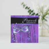 Mask Paarse Pauwveren Masquerade Feest Kaart (Staand voorkant)