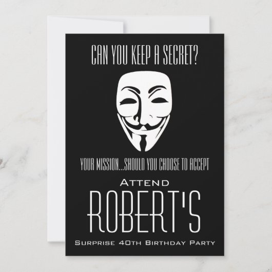 Mask Surprise Birthday Party Invitation Kaart (Voorkant)