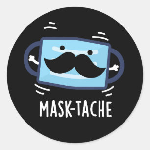 Mask-tache Funny Mask Mustache Pun Dark BG Ronde Sticker