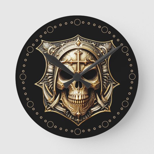Maske Deathmetal Totenkopf Gold Schild Ronde Klok (Voorkant)