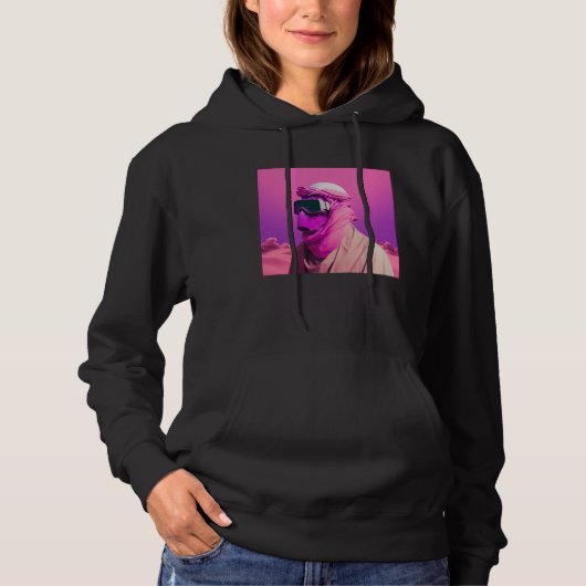 Masked Arab in a Vaporwave Desert Retrowave style Hoodie (Voorkant)