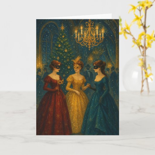 Masked Ball Christmas Card Kaart (Gele Bloem)