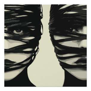 Masked Mystery: Dual Wrapped Faces Art Perfect Poster