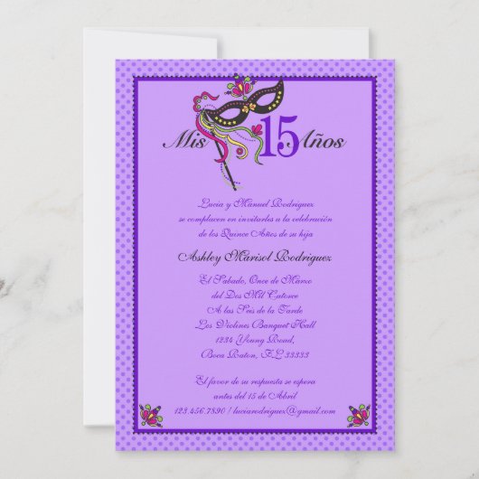 Masker 15 Uitnodiging Quinceañera (Voorkant)