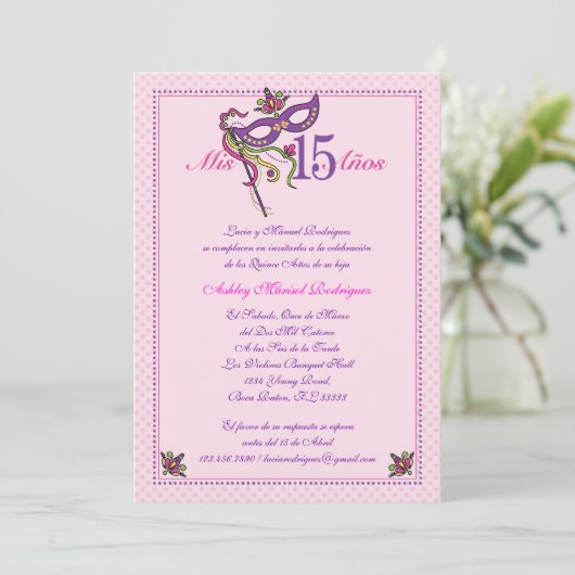 Masker 15 Uitnodiging Quinceañera (Staand voorkant)