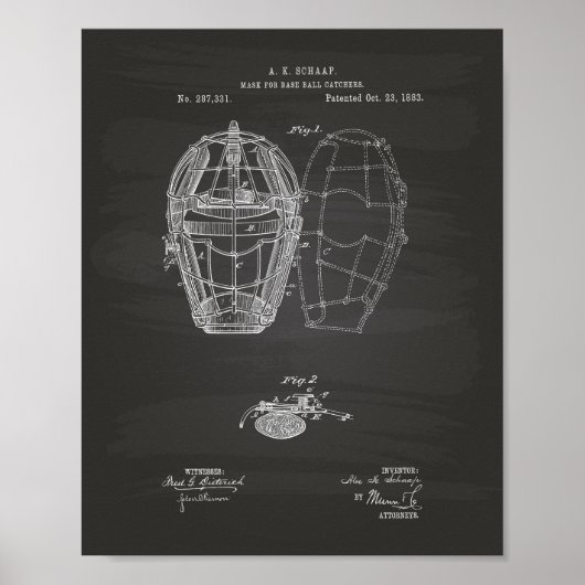 Masker Baseball Catchers 1883 Patent - Chalkboard Poster (Voorkant)