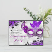  Masker & Damask Paars Masquerade Sweet 16 Kaart (Staand voorkant)