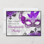  Masker & Damask Paars Masquerade Sweet 16 Kaart (Voorkant)
