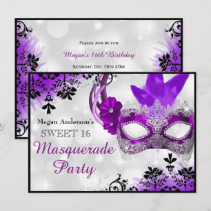 Masker & Damask Paars Masquerade Sweet 16 Kaart