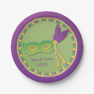 Masker- en kralen Mardi Gras-feestbenodigdheden Papieren Bordje