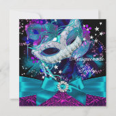 Masker Feest Uitnodiging Met Glitters En Strik (Voorkant)