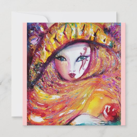 MASKER GEEL, MARDI GRAS FEestje paarse rode roos (Voorkant)