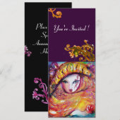 MASKER IN GEEL, MARDI GRAS FEest  paars rood viole Kaart (Voorkant / Achterkant)