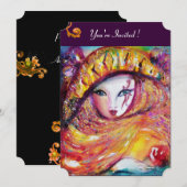 MASKER IN GEEL, MARDI GRAS FEest  paars rood viole Kaart (Voorkant / Achterkant)