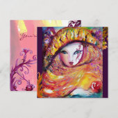 MASKER IN GEEL, MARDI GRAS FEEST paars rood violet Kaart (Voorkant / Achterkant)