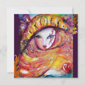 MASKER IN GEEL, MARDI GRAS FEEST paars rood violet Kaart (Voorkant)