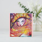 MASKER IN GEEL, MARDI GRAS FEEST purple rode roos (Staand voorkant)