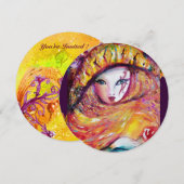 MASKER IN GEEL, MARDI GRAS FEESTJE rood,paars,paar Kaart (Voorkant / Achterkant)