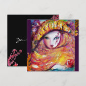 MASKER IN GEEL, MARDI GRAS FEESTJE zwart paars roo Kaart (Voorkant / Achterkant)